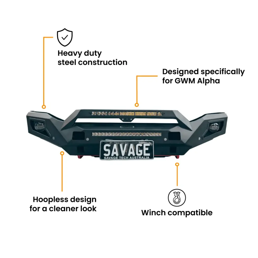 GWM ALPHA RAMPAGE HOOPLESS BULL BAR